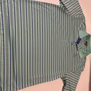 Peter Millar Aqua and Navy Striped Polo